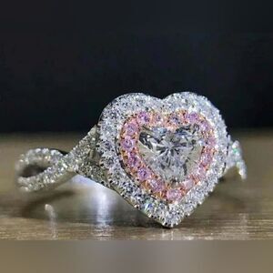 Pink and White CZ Size 8 heart shape Ring